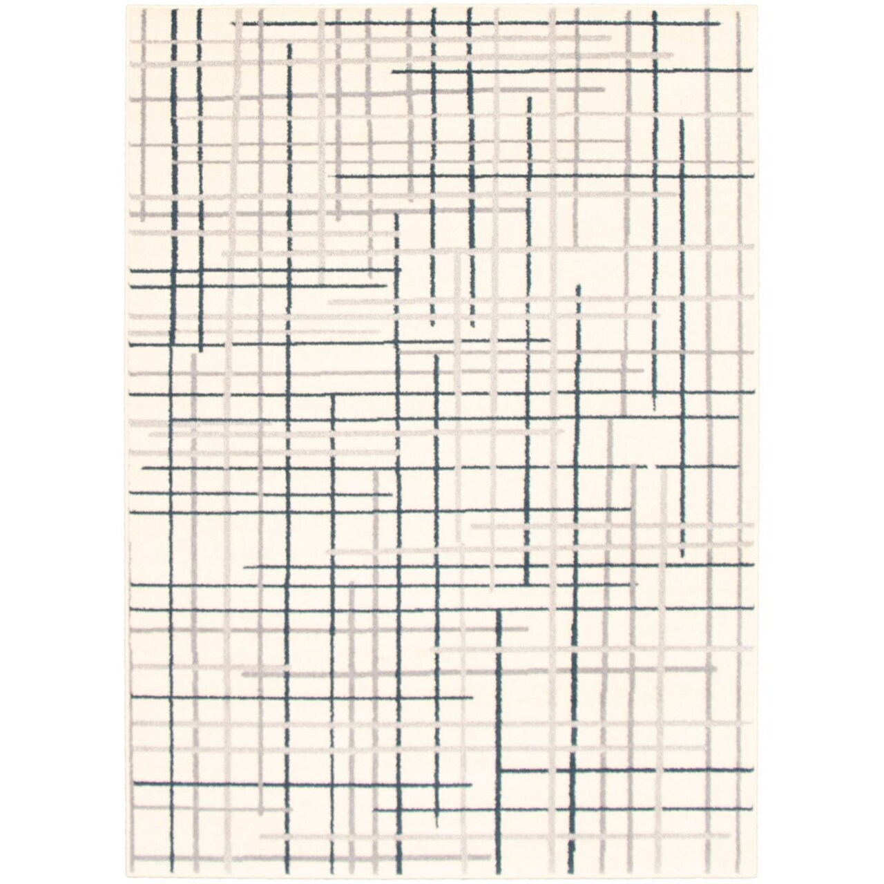 Chaudhary Living Hash and Slash Geometric Rectangular Area Throw Rug - 7.75' x 10' - Silver and Cream